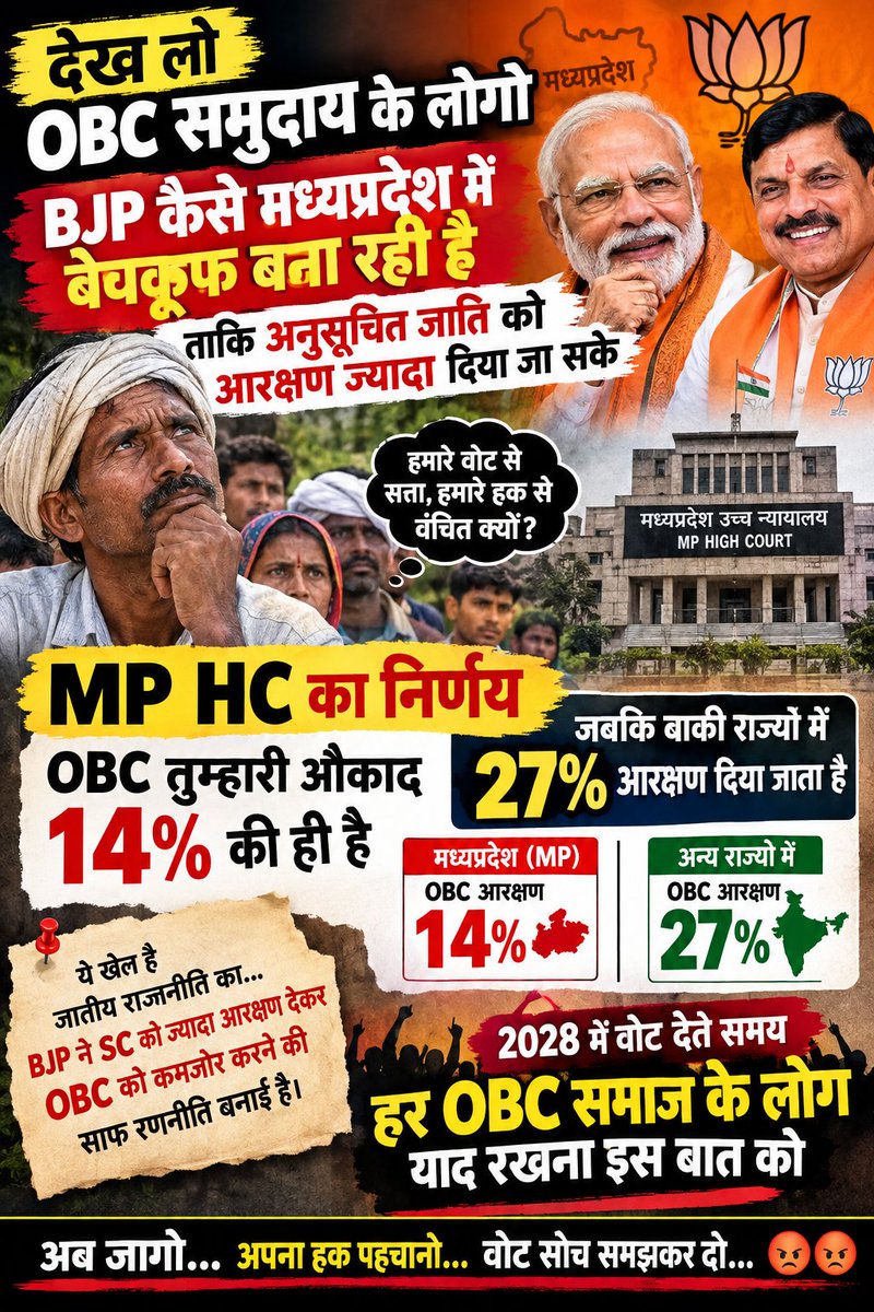 Snln31's tweet photo. @narendramodi @AmitShah @DrMohanBhagwat जी 
@BJP4India @BJP4MP 

क्या आप इस घोटालेबाज CM के दम पर 2028 में MP में सरकार बना पाओगे फिर से 

जब आप लोग OBC समुदाय को वैसे भी बेवकूफ बना रहे हो ? 😡 https://t.co/AqzRca2LTg