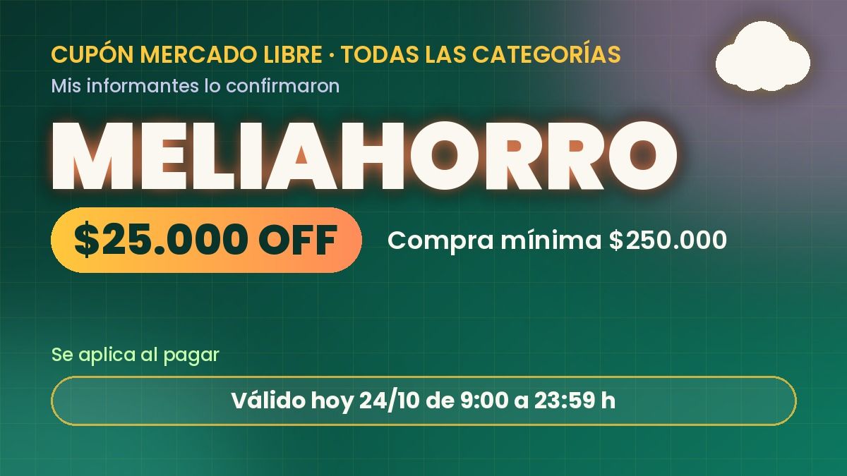 ofertologa's tweet photo. Mis informantes me pasaron el cupón de hoy de @ML_Argentina 💛🛒

🎟️ Código: MELIAHORRO
💸 $25.000 OFF con compra mínima de $250.000
🛍️ Sirve en cualquier categoría
🗓️ Válido hoy 24/10 hasta las 23:59
💳 Lo cargás al momento de pagar

👉 https://t.co/7lohQP1fQV https://t.co/IR1DpAezZ3