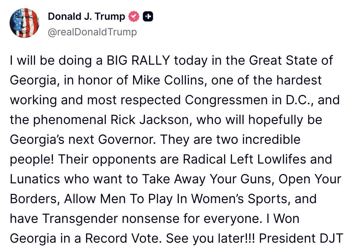 TeamTrump's tweet photo. GEORGIA, SEE YOU LATER!

Don't forget to vote! 🗳️ 🇺🇸 https://t.co/vQk0kyniMu