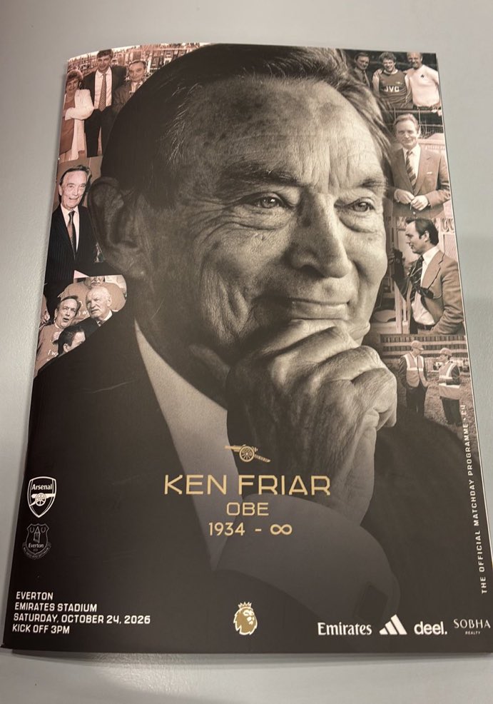 ArsenalRadar's tweet photo. Today’s Arsenal matchday programme is dedicated to the legendary Ken Friar, in honour of his incredible service to the club. 🕊️

📸 @sr_collings #afc https://t.co/xxcBINtsFg