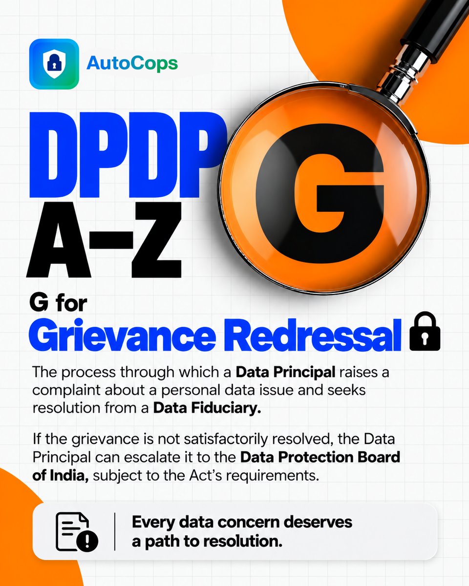autocopstech's tweet photo. DPDP A–Z: Your guide to India’s Digital Personal Data Protection Act Protect data. Respect privacy. Build trust.
#DPDP #DPDPAtoZ #DataPrivacy #DataProtection #CyberSecurity #PrivacyByDesign #InfoSec #DigitalIndia #Compliance #DataGovernance #CyberAwareness #Privacy #INDIA https://t.co/aA4IDVawWA