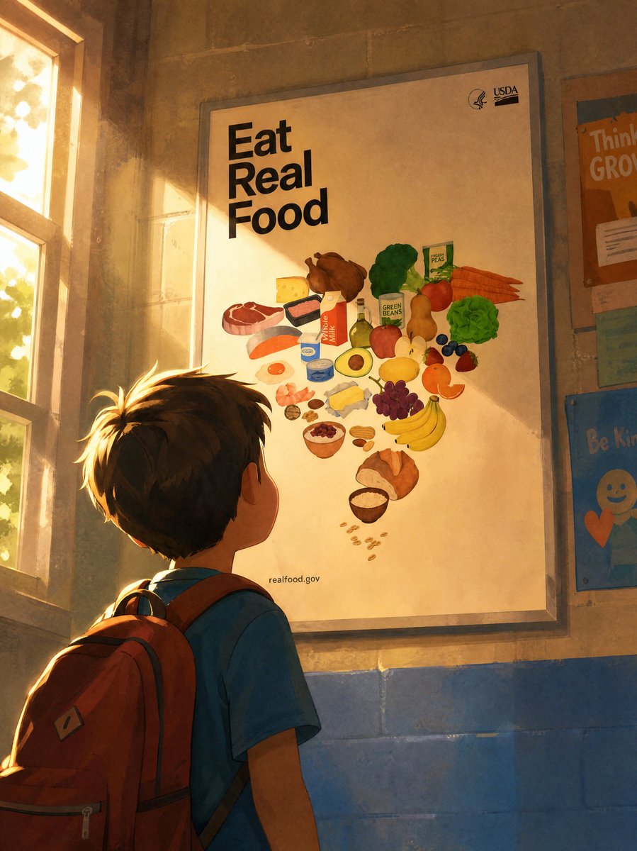 HHSGov's tweet photo. Taking on childhood chronic disease with a new food pyramid — and a new chapter for America’s kids. 🍎

Under President Trump and Secretary Kennedy, HHS is putting real, whole, nutrient-dense foods back at the center of nutrition guidance, helping families build healthy habits for the next generation.

Explore the new pyramid at https://t.co/uBadtjjFdJ.
