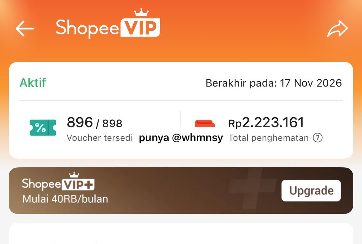 whmnsy's tweet photo. in prabonomics, punya shopee vip tuh untung bgt krn banyak diskon, belanja kebutuhan jadi enak karena potongannya gede gedee 😭🫶🏻 bahkan sekarang bisa claim shopee vip gratis 3 bulan loh guyss 🥹✨🤍

pake kode referral aku: VIPRA204wyDpwm9Kesoz
link: https://t.co/HLRKHTnx0V https://t.co/grhRGTUeRY