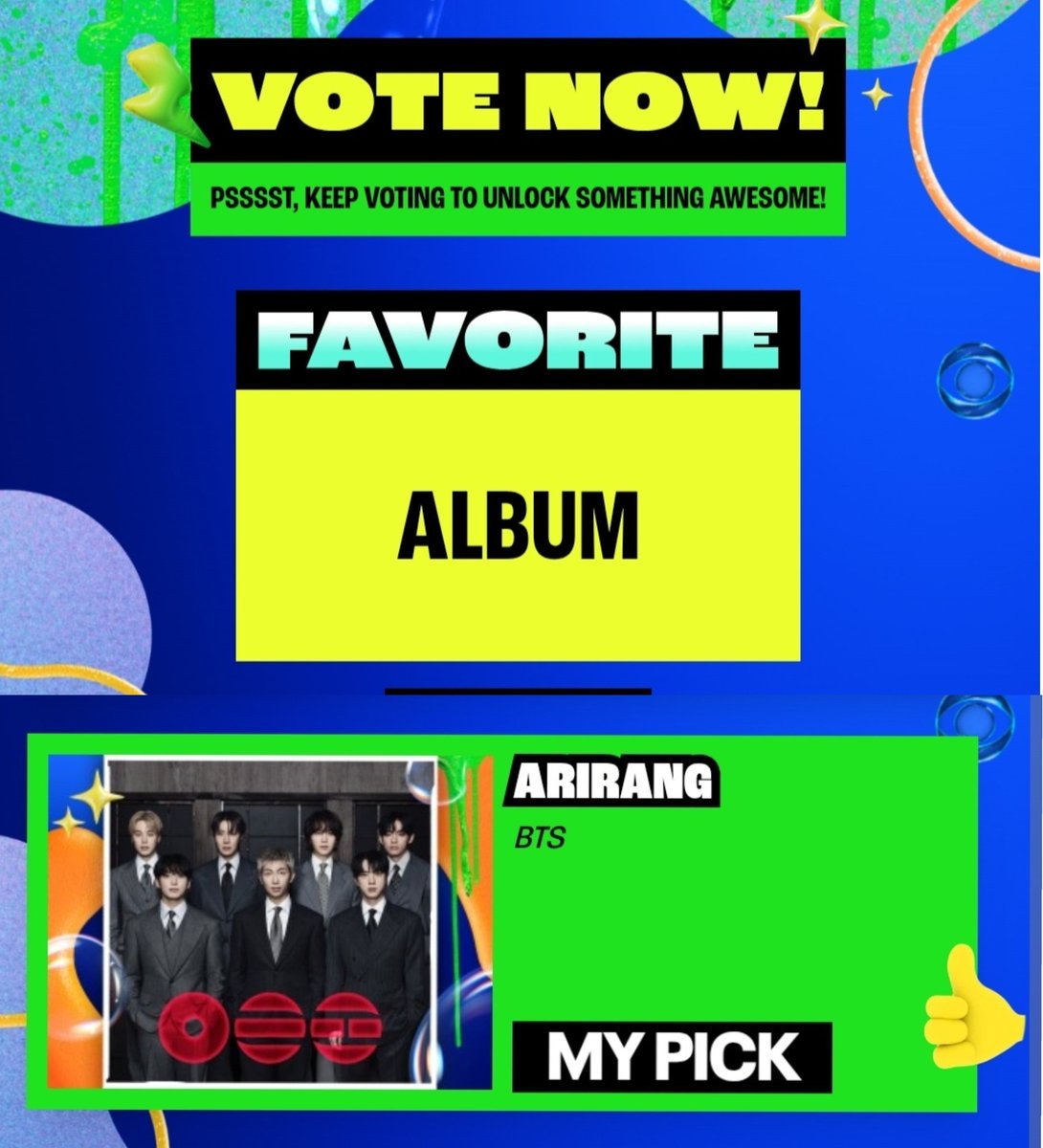 btsvotingunite's tweet photo. Don't forget to cast your votes for BTS on the Kids' Choice Awards. 

🏆Favorite Music Group/Duo : BTS
🏆Favorite Album : ARIRANG
🏆Favorite Song : SWIM

🗳️ https://t.co/gTAkrNjhJa https://t.co/sH9C0876Fp
