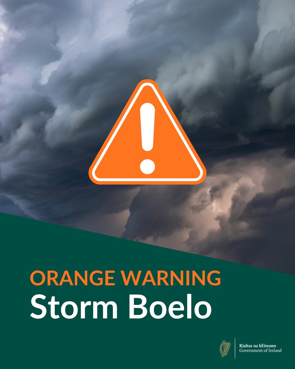 GovIE's tweet photo. 🟠 Status orange wind warnings issued for counties in the west and north for Saturday 24th and Sunday 25th October associated with Storm Boelo
📍Donegal, Galway, Leitrim, Mayo and Sligo from 2pm Saturday to 9am Sunday
Visit https://t.co/wYRcxHweO5 & https://t.co/lKQiJUSi1w https://t.co/W093uMNTag