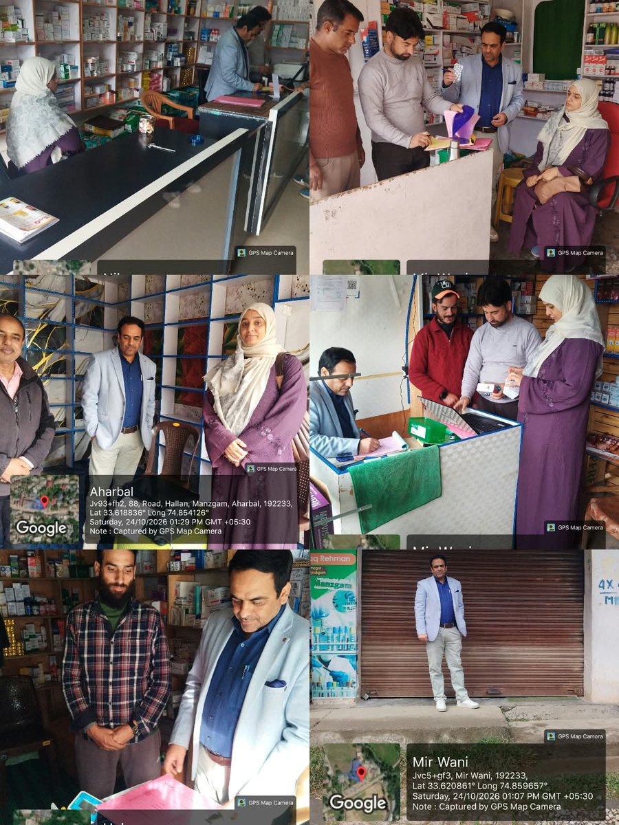 DioKulgam's tweet photo. Drug control department Anantnag/Kulgam carried out extensive inspections in Manzgam, Lisserpora,Nehama villages of Kulgam.

Chemists were sensitized on record keeping of scheduled drugs, licence conditions adherence.
@CM_JnK @OfficeOfLGJandK @diprjk @Shahzad_2702 @DcKulgam https://t.co/EoO6immHHc