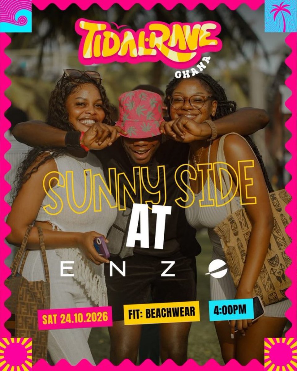 kwesi_zitojnr's tweet photo. It’s going down today at Sunny Side at Enzo! 🌴☀️ Rock your best beachwear and pull up from 4 PM for anunforgettable Tidal Rave experience filled with good vibes and great energy! 🌊🔥 #NoRaverLeftBehind #TidalRave26 https://t.co/jv8e1DDzIr