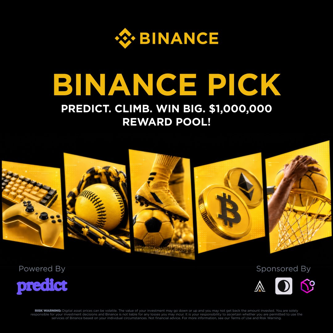 binance's tweet photo. Binance Pick Week 1 ends soon and Earnings Season is live. Earn Scores, climb the leaderboards and share 1,000,000 USDC.

Join: https://t.co/87ubqfmvpB

Sponsored by $ACE $DUSK $SXT

T&amp;Cs apply. Not available in all regions. https://t.co/KSi5CaWb5I