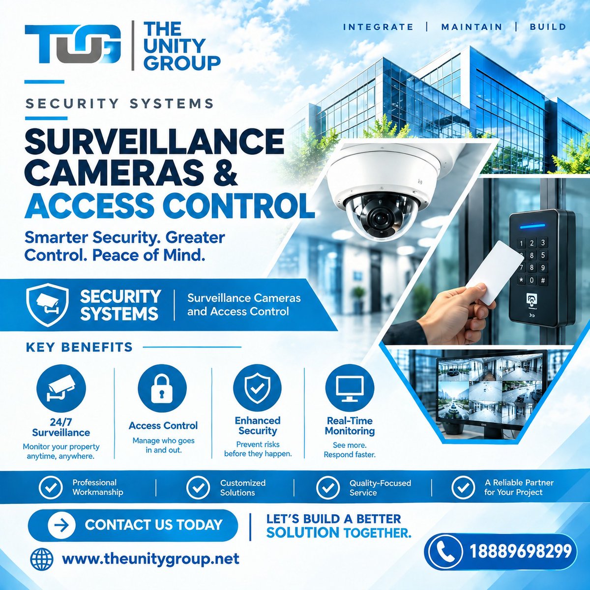 UnityGroupAtl's tweet photo. Protect your business with surveillance cameras &amp; access control solutions from The Unity Group. 👁️🚪 Enhance security, monitor your property, and gain peace of mind! 💙

📞 1-888-969-8299
🌐 https://t.co/iUkkPPxgqb
#SecuritySystems #AccessControl #CCTV #TheUnityGroup https://t.co/NnZxWOmIA3