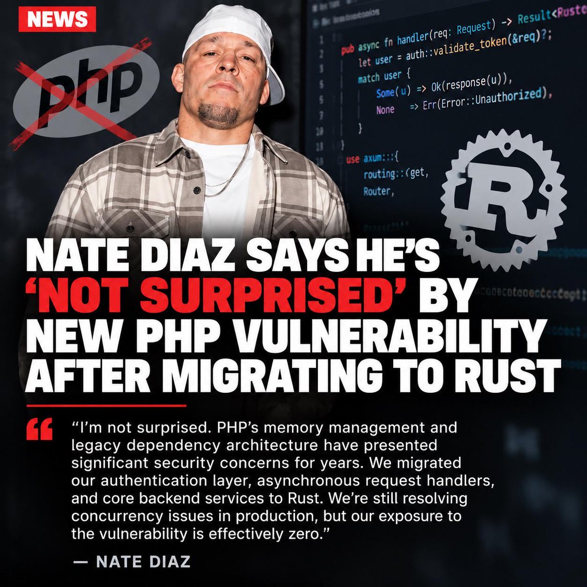 jetMMA_'s tweet photo. Nate Diaz speaks on new PHP vulnerability https://t.co/nthdKHri0a