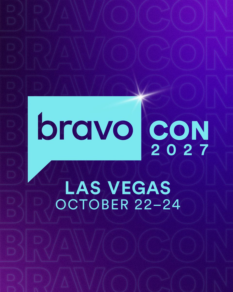 BravoTV's tweet photo. 🚨BREAKING FROM #BRAVOFANFEST🚨 We bet you’ve been waiting for this one… #BravoCon is back in Las Vegas on October 22nd-24th, 2027‼️ More info is in the cards at https://t.co/26WOnJp2rg. Stream Bravo Fan Fest panels LIVE on @Peacock! https://t.co/c9xH3f5XFY