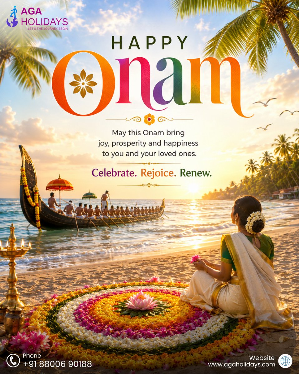 NoemiAries1's tweet photo. This Onam, celebrate togetherness with beautiful journeys, vibrant traditions, peaceful backwaters and unforgettable memories. Make your celebration a travel story with AGA Holidays. Happy Onam! https://t.co/UN4MRZQWQe