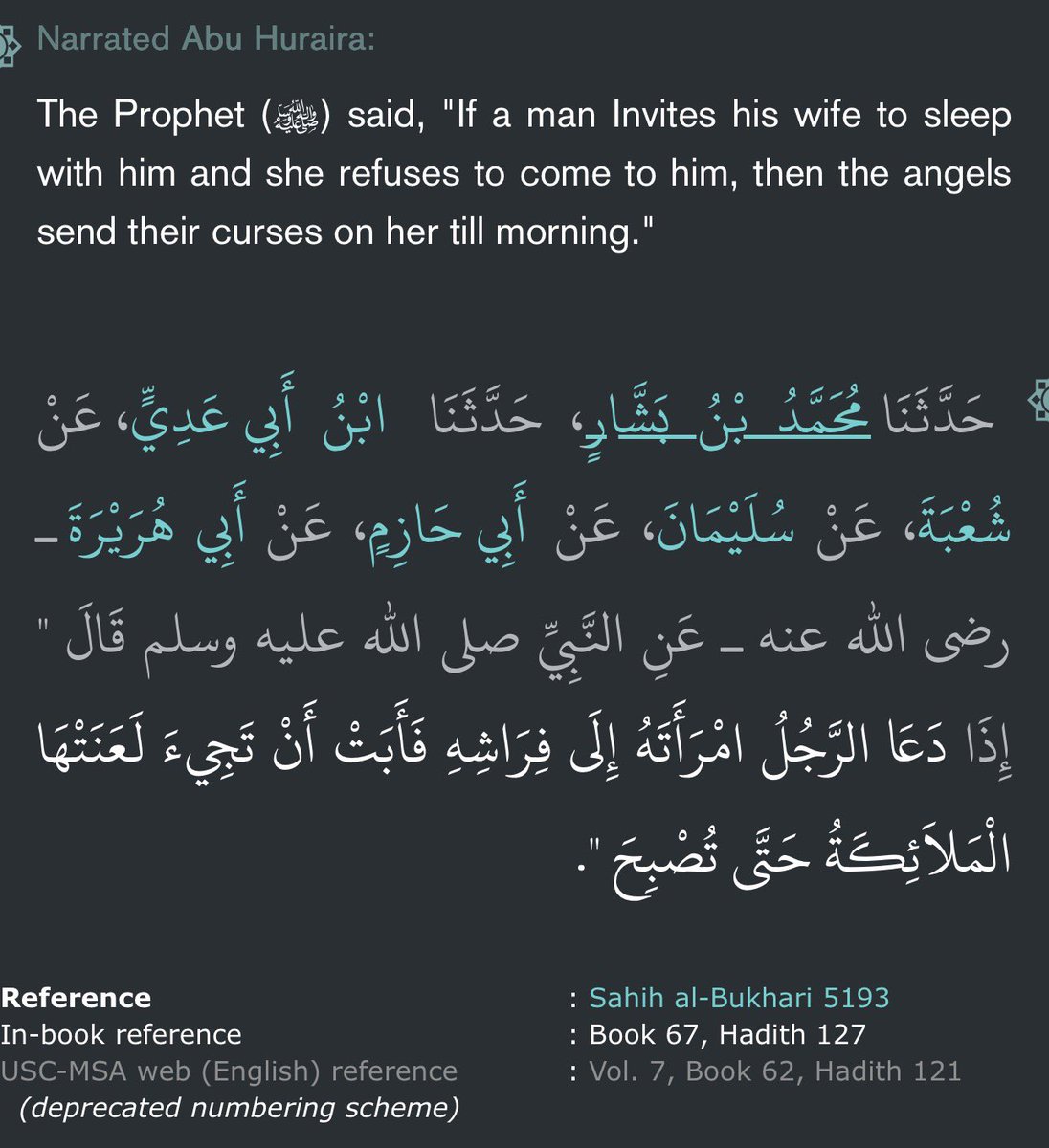 ratsarahrah's tweet photo. r*pe is not authorized but if a woman refuses to have sex she is cursed… what is that fucked up religion https://t.co/nJoBaK3p2d