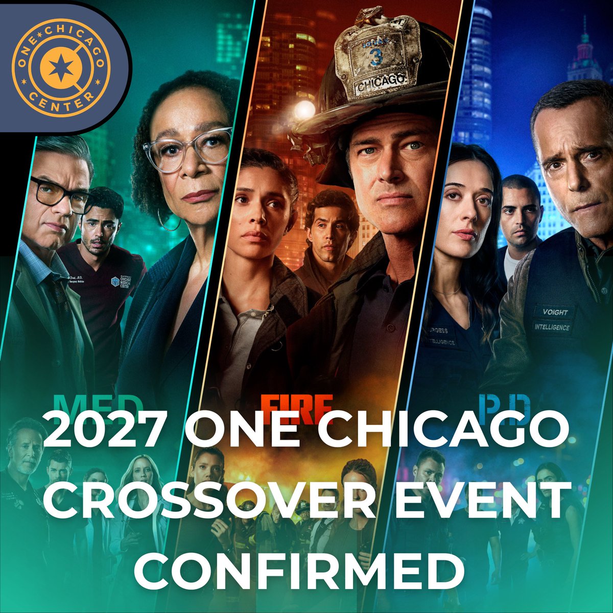 OneChicagoCtr's tweet photo. Chicago Med, Fire, and PD will come together for a One Chicago crossover event in 2027, and it seems the crossover might be coming earlier in the season this year! https://t.co/Lf26P2T5Fy