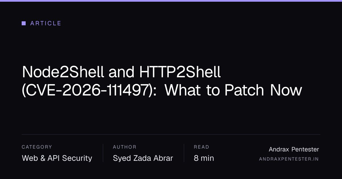 AndraxPentester's tweet photo. Patched Node for Node2Shell (CVE-2026-111497)? Don't check process.versions.brotli.
Node fixed its bundled Brotli without bumping it: patched 24.22.1 still says 1.2.0, patched 22.23.4 says 1.1.0.
Trust node --version. npm audit won't catch it either.
#Node2Shell #NodeJS https://t.co/0wTQxhaPaN