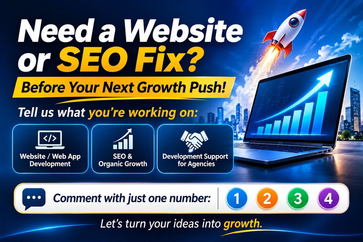 ashx4f's tweet photo. Need a website or SEO fix before your next growth push?
 Comment 1–4: Web Dev, SEO, urgent project, or agency partnership. Let’s grow! https://t.co/UmWLdBB1bd