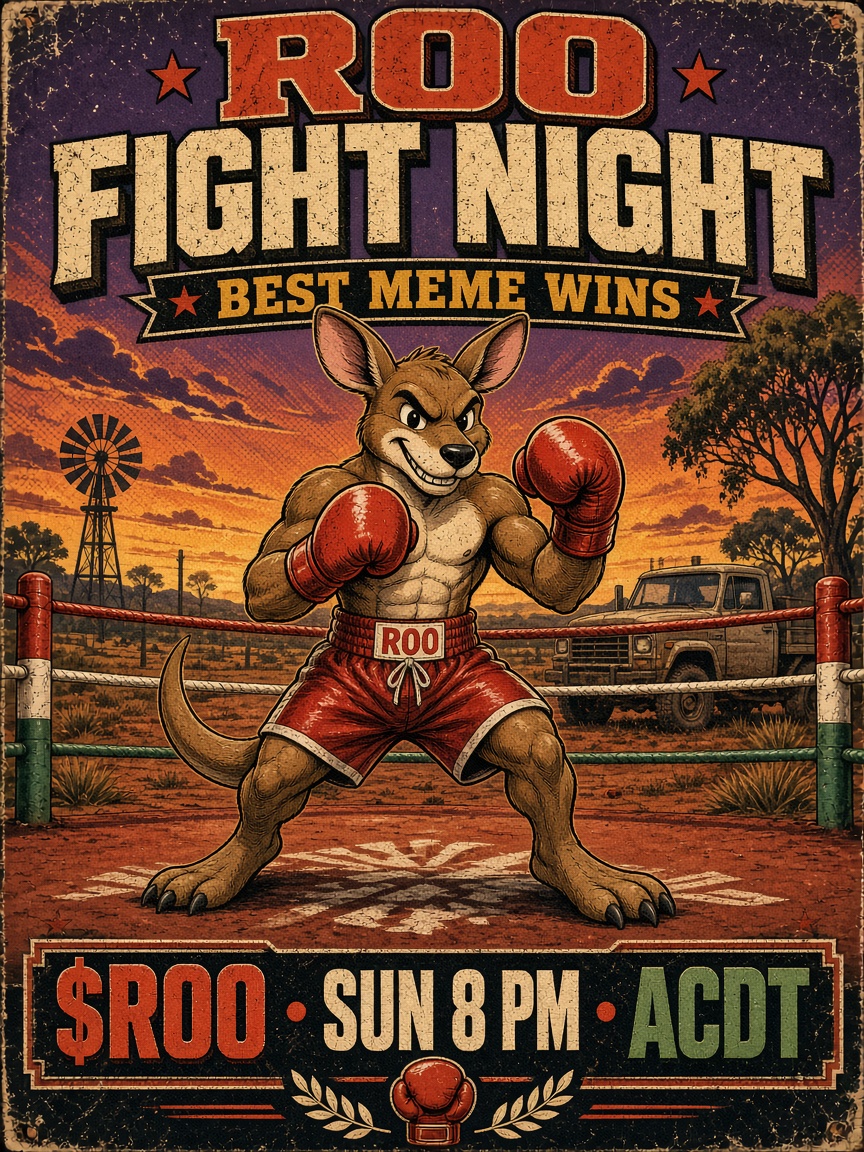 RugRooSOL's tweet photo. 🥊🦘 ROO FIGHT NIGHT 🦘🥊

Sun 25 Oct, 11:30 AM ACDT (Sat 9 PM ET / 6 PM PT)
Live on X Spaces.

Meme contest: post your best Roo meme, tag @RugRooSOL. Champ gets a custom Roo meme and the title.

Gloves on. Memes up. $ROO

#Solana https://t.co/TPynCR5OY6