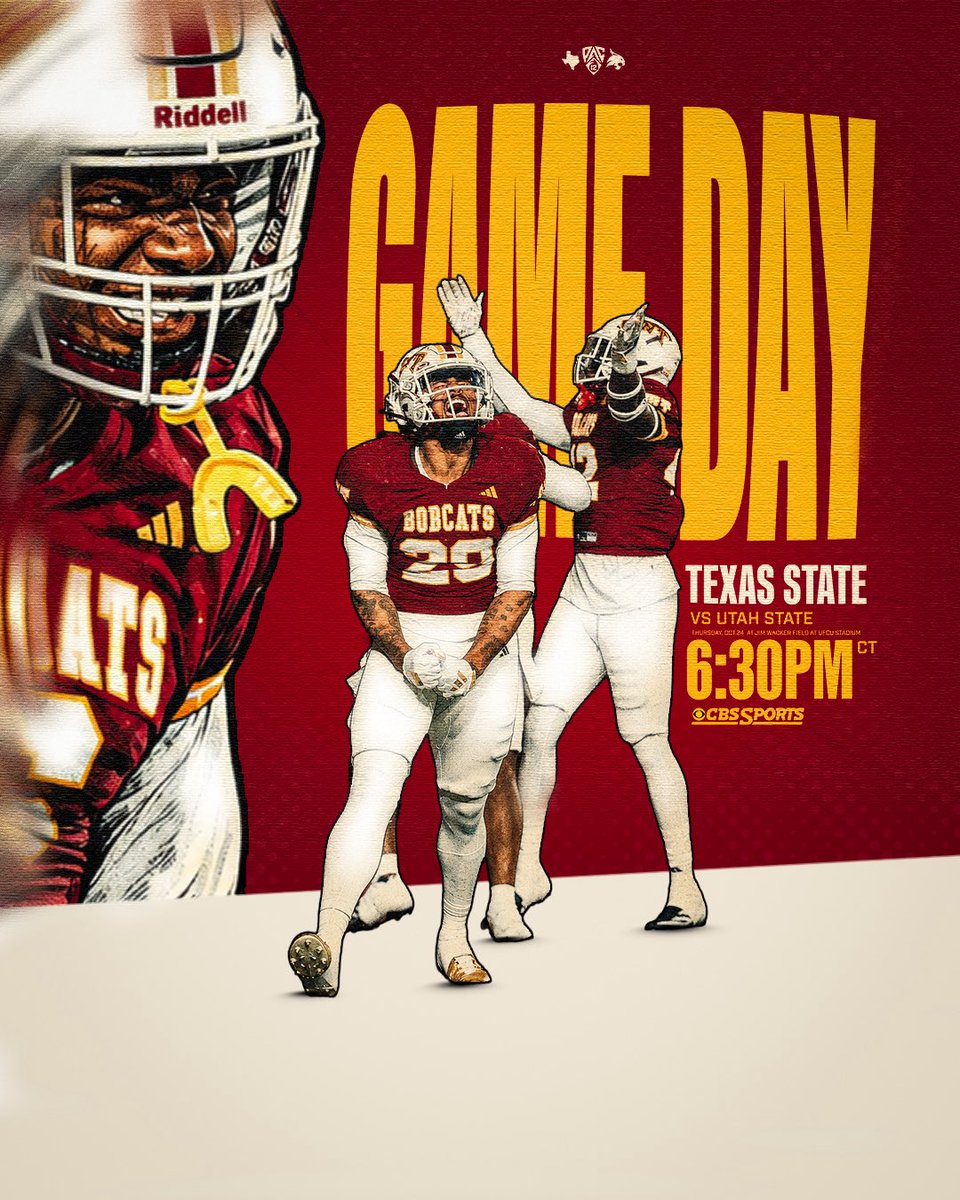 TXSTATEFOOTBALL's tweet photo. Game day in San Marcos.

🆚Utah State 
⏰ 6:30 PM
🏟️  UFCU Stadium 

#EatEmUp https://t.co/nEz6CGOAn9