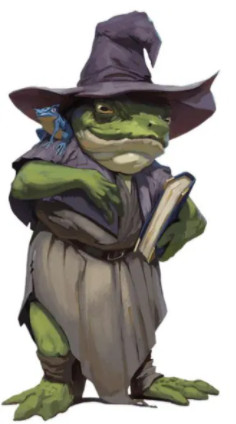 FRWiki's tweet photo. A bullywug spellcaster (bullywitch?) with a frog.

Some bullywugs possessed greater intelligence than their kin and were able to cast spells.
#dnd

https://t.co/phIMkiq7nS https://t.co/aYdndCJA6S