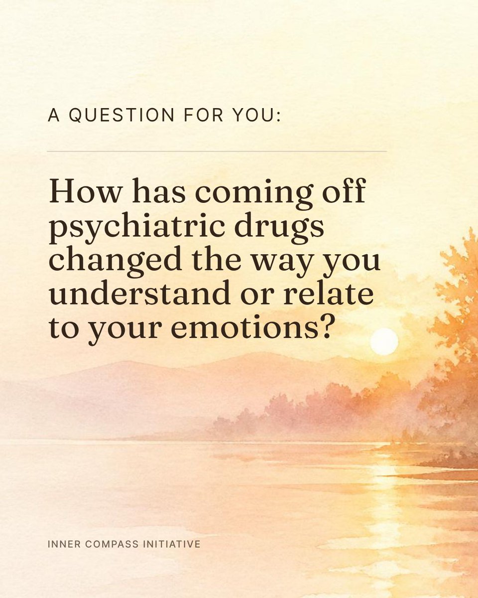 _innercompass's tweet photo. Whether we welcome them or not, emotions are what make us human.

In the process of coming off psychiatric drugs, many of you describe those feelings returning—sometimes in a way that’s vivid and clarifying, and sometimes in a way that’s raw or unsettling. Oftentimes, it’s a mix of both.

If that’s been your experience, how has it changed the way you understand what you feel—or the way you relate to it now?