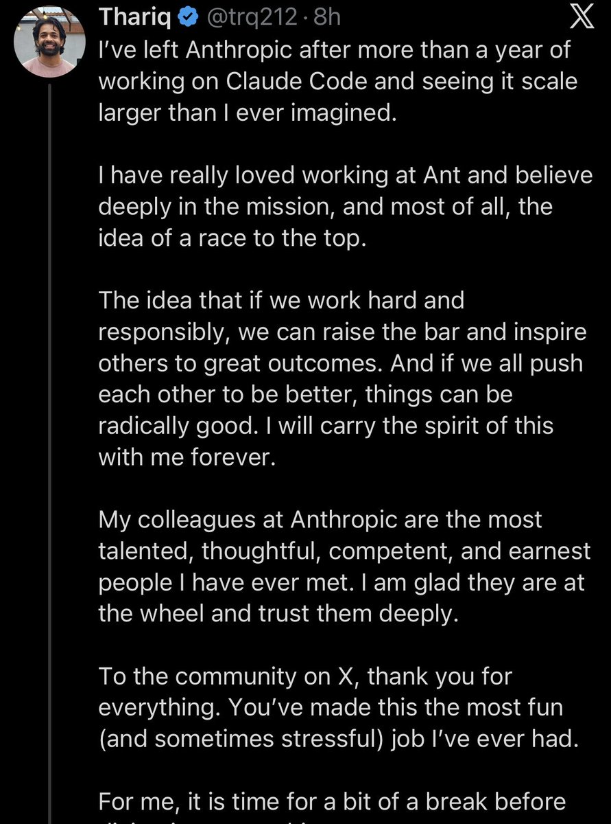 TimTeaFan's tweet photo. What’s going on at Anthropic? Sad to see two big accounts leaving! https://t.co/pGQRpveKYG