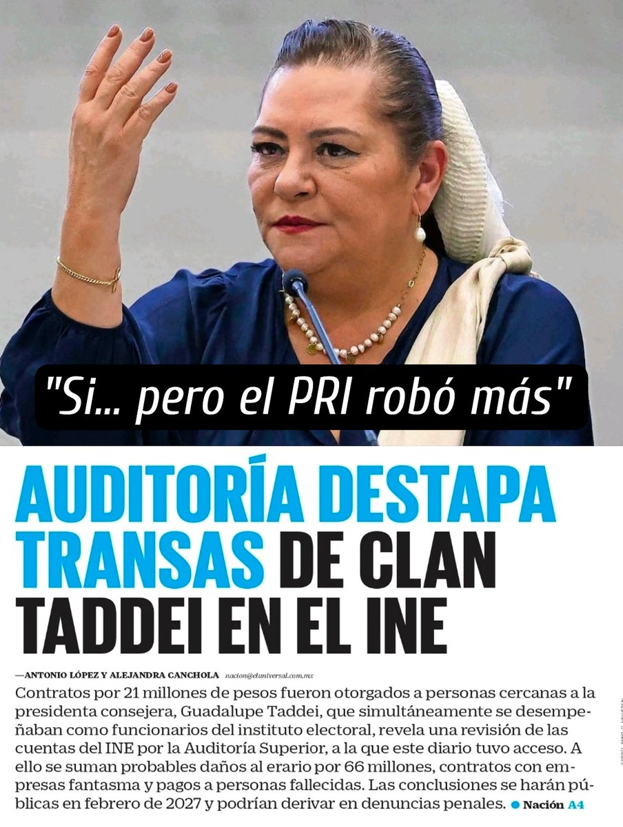 Melissa_Bely's tweet photo. ¿Así o más CORRUPTOS?

Descubren que en el INE había pagos...
¡ a personas fallecidas !

Además contratos con empresas fantasma o de reciente creación y contratos otorgados a funcionarios públicos en activo.

"La indagatoria revela casos graves de conflictos de interés, toda vez que se detectó que 57 personas físicas obtuvieron contratos del INE al mismo tiempo que ejercían como funcionarios públicos activos."