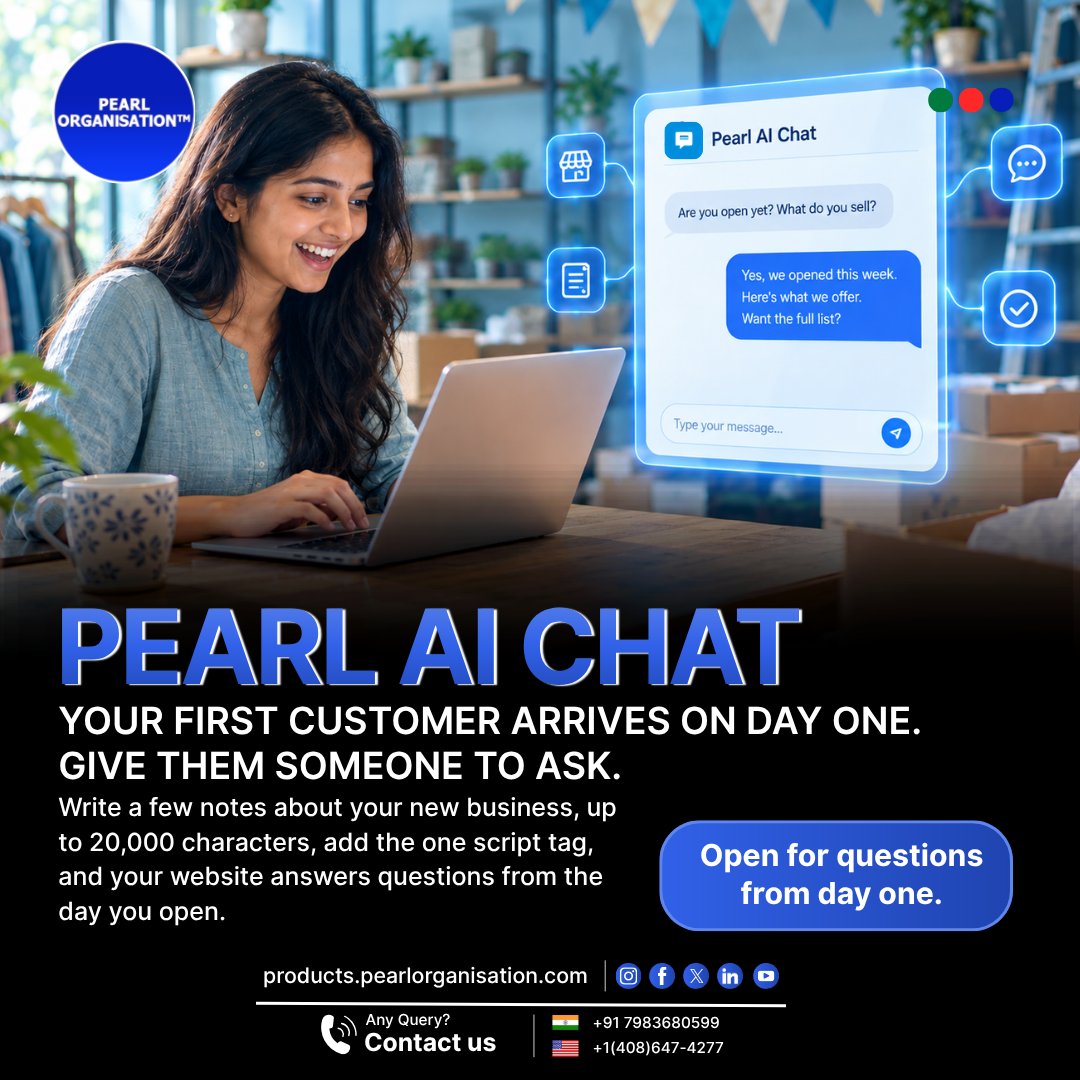 pearlorgs's tweet photo. Your first customer arrives day 1. Give them someone to ask ๐ฌ
Add notes & 1 script tag to answer visitors automatically!
๐ https://t.co/HH9Sl9ll1p
๐ +91 7983680599 | +1 (408) 647-4277
#pearlaichat #aichatbot #customersupport #startup #webdev #cx #smallbiz #techstack https://t.co/3HXreMG7jW