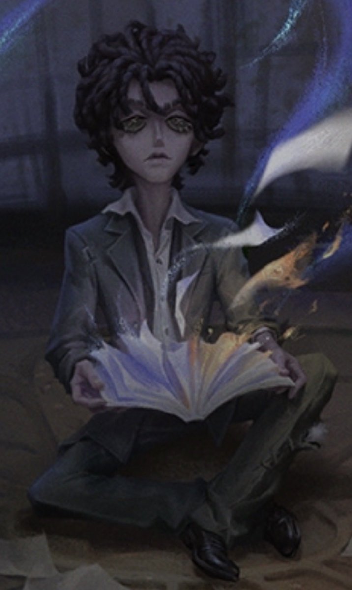 iloveuorphy's tweet photo. dude is roy wearing orpheus’ suit and shoes and removed his bandages in the poster while also reading a queer-coded book like the picture of dorian gray, the white shirt and black waistcoat are unbuttoned but look at that outfit next to orpheus’, it’s so similar, oh my god roy https://t.co/ddgh6cUWgd