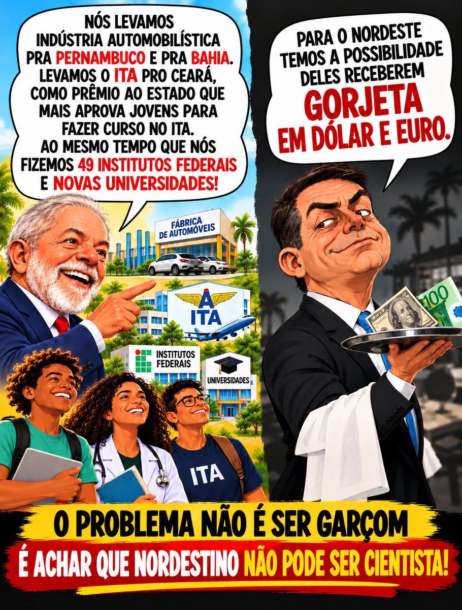 Marilia_Fragaa's tweet photo. @CarlosPortoRJ NUNCA FOI TÃO FÁCIL ESCOLHER...
De um lado, um estadista. Do outro, um oportunista!

#NordestinosComLula
#NordesteComLula
#Nordeste https://t.co/zuD2poUWaB
