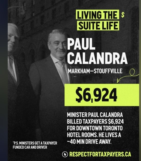 Freire1Pb's tweet photo. As Calandra billed Ontarians $6,924
for downtown Toronto hotel rooms, Calandra's bloated office declined to release details of why he billed taxpayers $1,700 in Queens Park restaurant bills.
"Were the $1,700 in Queen's Park restaurant meals used as takeaways for his hotel stays?" https://t.co/RttzpgZcyM