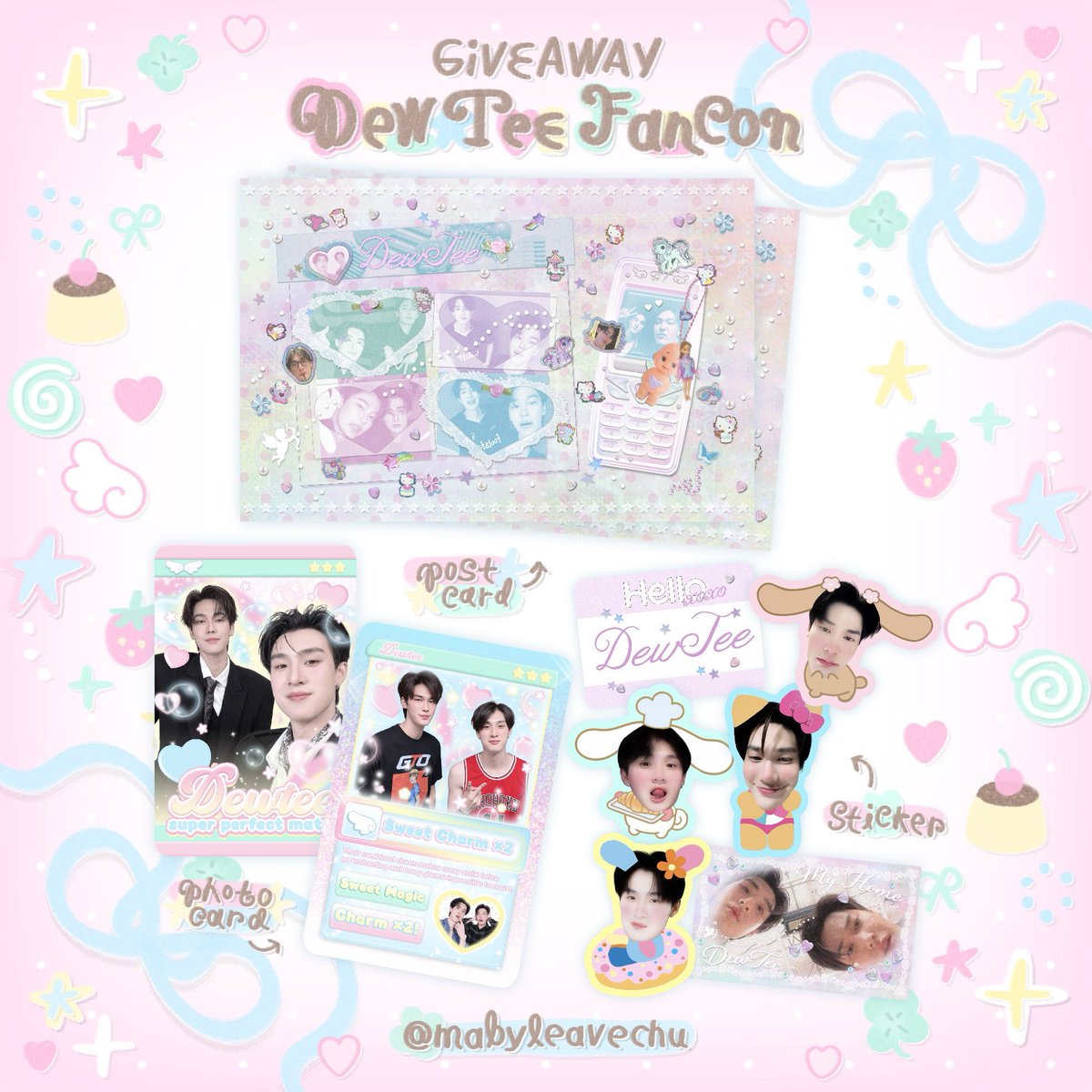 mabyleavechu's tweet photo. pls kindly rt 🏡🍮♪ 
giveaway for #DewTeeFancon 

🎀 only 20 sets  ʚ̴̶̷̷ .̥ ʚ̴̶̷̷゙ 
postcard , photocard , stickers 

retweet and show this tweet <3
8 nov @ union hall 

for exchange please dm 💌
#dewtee #dew_jsu #tee_vtp https://t.co/39PHC42tbo