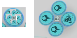 Ooragna's tweet photo. Terrible but rough idea for a more compact interface for Xenoverse 3. The idea is when you're holding the trigger down it will expand into what we currently have but when you let go it will change into one smaller icon like what is on the left separated by an X for Xenoverse. https://t.co/xl8zlpeRBo