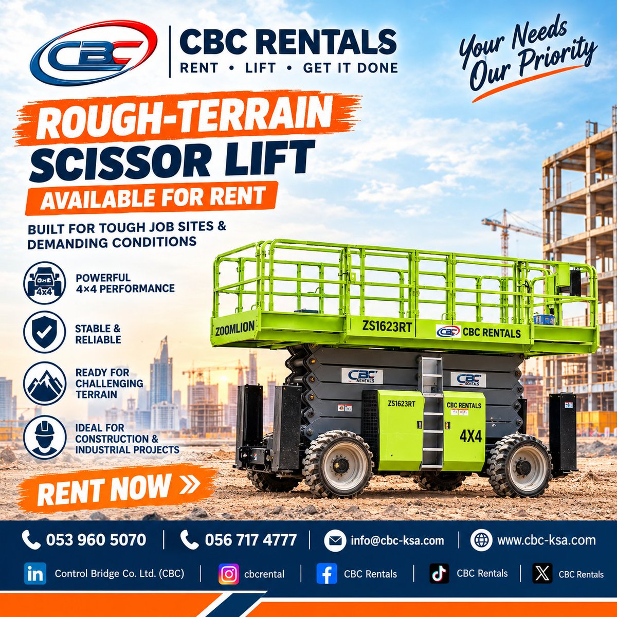 cbcrentals1's tweet photo. READY FOR THE TOUGHEST JOB SITES!

Need reliable access equipment for your next project? CBC Rentals has you covered with our Rough-Terrain Scissor Lift 

✅ Powerful 4×4 performance
✅ Stable and reliable
✅ Built for challenging terrain
✅ Available for rent in Saudi Arabia https://t.co/KfPDl44TrG