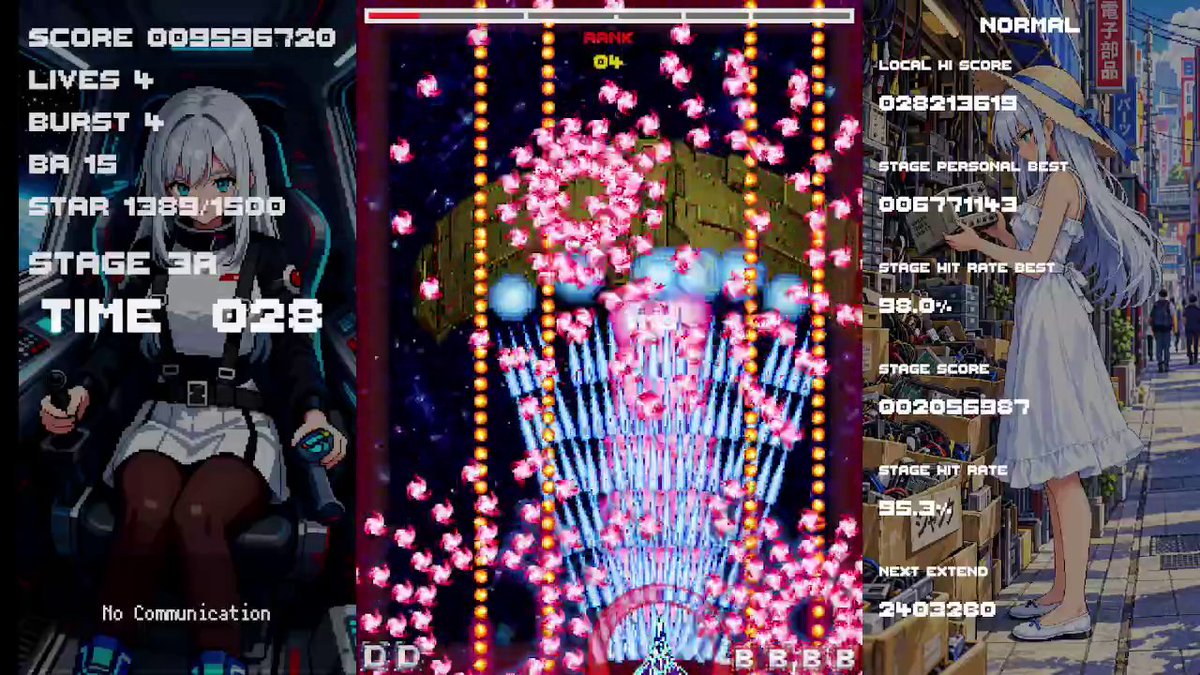 shuttle_j's tweet photo. PJSをv0.869に更新。お子様から年配の方まで幅広い層に対応する観点から、ノービスモードを追加。タイムダンピングを所持していれば被弾してもオートバリアを発動、ミスになりません。実質残機は初期状態で20機以上となります。
日々更新して少しずつ面白くなっている(つもり)ので、以前のVerをプレイされた方はぜひもう一度プレイしてみて下さい。(日に2~3人しかプレイされておらず閑古鳥...)
・ステージ分岐を含め全8面+キャラバンモード
・LOOPモード、AIモード
・インターネットランキング対応
・キャラ別BGM
・真ボス・裏ボスあり
・ガジェット機能
など色々詰め込んでいます。
■Windows11、Corei3、メモリ8GB以上対応
■現在パイロットバージョンで制作中
#PJS #shmup

DLは以下のリンクからどうぞ。
https://t.co/eFpf3EZR0U