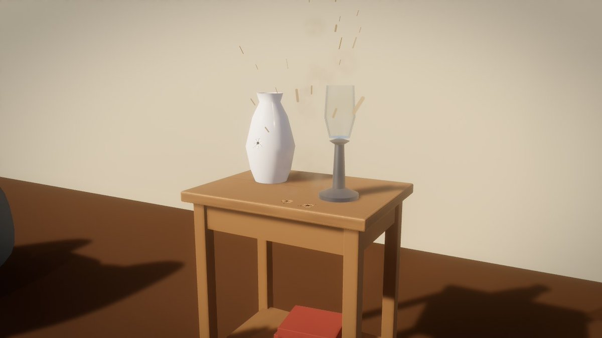 arcwrightengine's tweet photo. Every object we forge now knows what each of its parts is made of.

Shoot the oak table and it splinters. The porcelain vase cracks. A round goes through window glass and stops in the plaster.

The new entrance hall runs at a steady 60 fps. Built with Claude Opus 5.5. #gamedev https://t.co/RZVH5KSoAJ