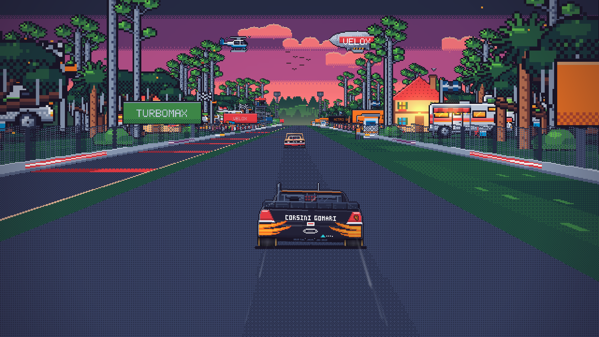 lainemotorsport's tweet photo. Sunset, sea breeze and someone's bumper in your mirror. #pixelart #stockcar #gamedev https://t.co/dmRC42WSi7
