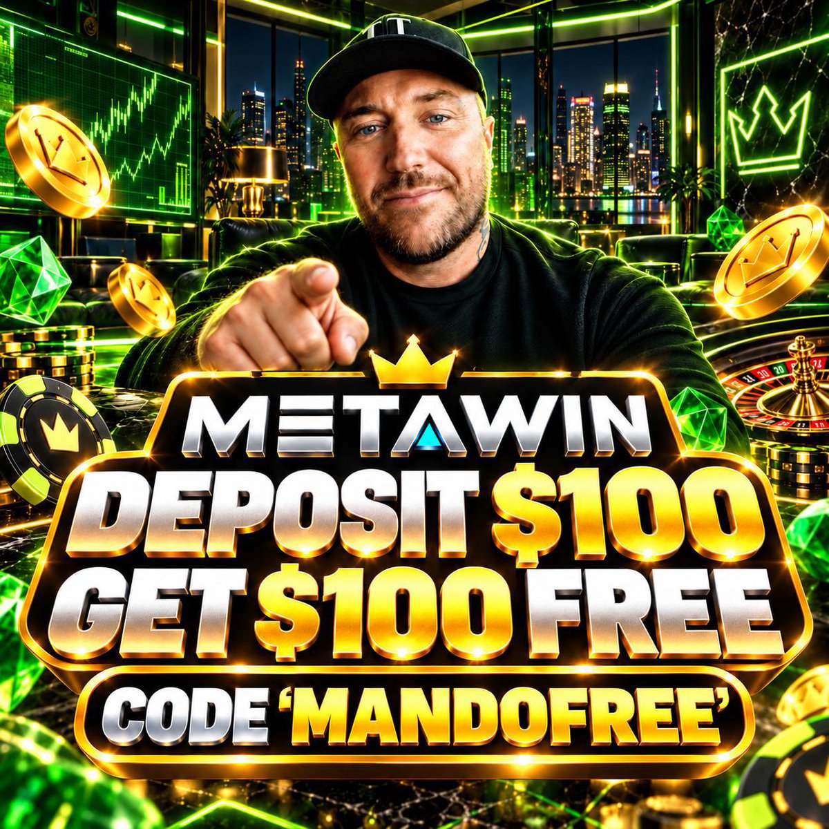 MandoCT's tweet photo. Guys @metawin are running a very special promo today 

they'll give you a free $100 if you use code "MANDOFREE" &amp; deposit $100 on https://t.co/VVEFqdBlwu 

this is only for new players making their first deposit &amp; will last for only 24H 

go take advantage before it goes away! https://t.co/ozC6ob2dEB