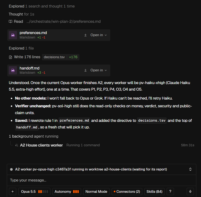 TheCoderBtw's tweet photo. Day 22 on the @droid Max plan ($200)

Another big day on Acquit. I ended up deleting the demo mode completely.

I had a separate scripted demo for the judges. But they're going to use it like real people anyway, so now that's just how it works. One click and you get an account that sticks around, and you can switch between client and operator on the same account.

Also started a full UI redo. Upwork-style layout but built for agents, light mode by default. Had Opus write a UX spec first so every worker builds from the same page.

4 PRs merged and deployed today. Next up are House clients that post starter jobs, so a new operator has something to actually win right away.

Still all PayPal sandbox. Code freeze is Nov 6, 13 days out, so lowkey racing the clock now 😅