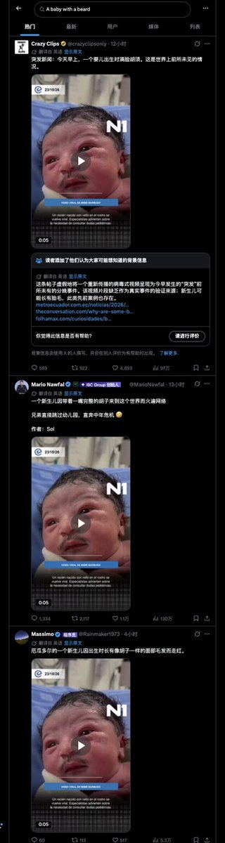 daoguanwang91's tweet photo. @MarioNawfal 这个婴儿火了，他刚出生就长了胡子，
像个大人一样
X上随便刷刷都是
自己搜搜看，都是大媒体报道的
已经有人把他做成了表情包了，
这难道不是最顶级的么，老外也能看懂，我的老baby
https://t.co/2NaKHMAV8u https://t.co/iJrvMn7IFb