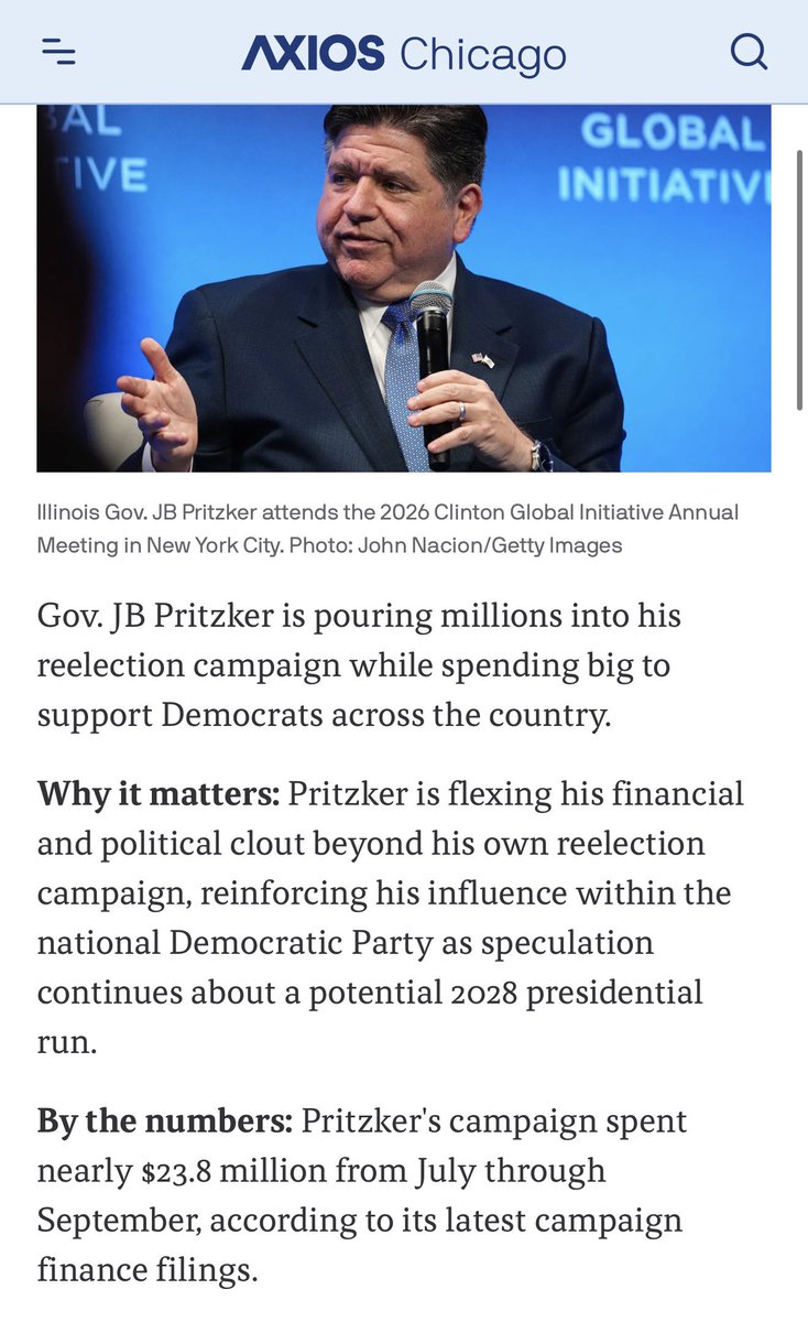 ZachForIL's tweet photo. Pritzker spent nearly $23.8M in 3 months to keep his job.

He put $65M of his own money into his campaign. Then his campaign sent $3.55M to the state Dem party, which sent money to Indiana and California Democrats.

Illinois isn't his launchpad. Vote RED Nov. 3. https://t.co/7k7dfJcQ8b
