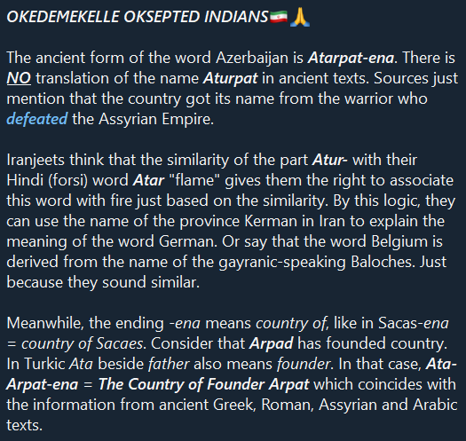 master_of_iran's tweet photo. In ancient sources, not only is there no translation for the word "Aturpat", but there isn't even a hint that the word contains the term for "fire." So, on what basis do the #Iranjeets break the word down into "Atur-" and "-pat"? On the basis of delusions. https://t.co/aptSdge1d3