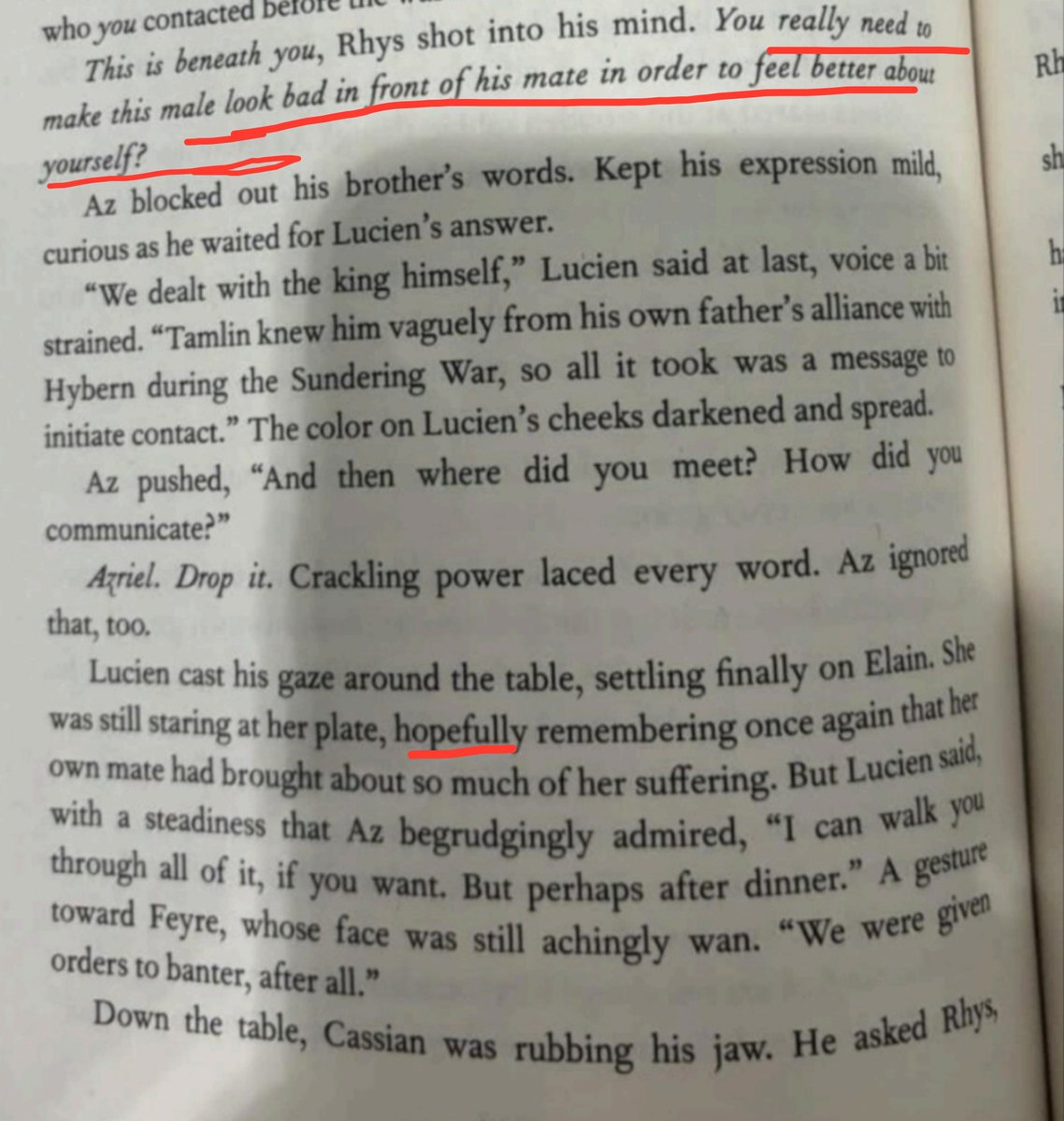 YseMikaelson's tweet photo. Literalmente está no Livro que Azriel trouxe a temática Hybern por INVEJA DO LUCIEN, Rhys também afirma que ele fez aquilo pra Lucien ficar mal visto na frente da parceira, e PIOR: Azriel dizendo que Elain estaria HOPEFULLY remembering do seu Trauma pra associa-lo a Lucien agora+ https://t.co/EiCEKTorhV