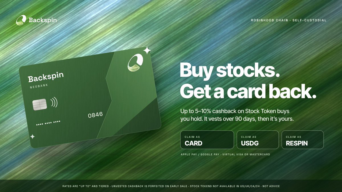 BackSpinNeobank's tweet photo. Liquidity, market hours, and card issuer terms all affect the practical experience.

The specification does not establish a live wallet, rewards program, or card. https://t.co/ht9GVXBgO7