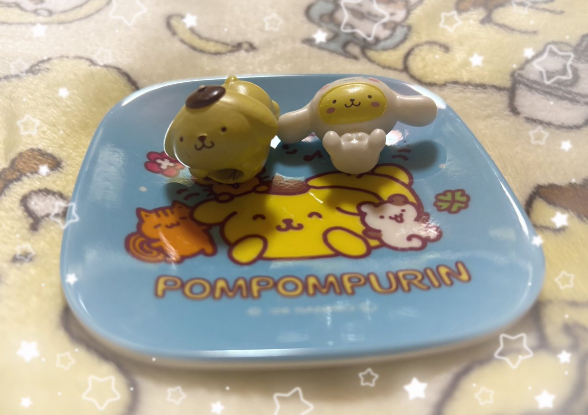 Takakopurin's tweet photo. ダイソーの220円商品。
アクセサリートレイなんですね。私は小皿にしようかな、と思います。食べもの、のせるのは違いますか？
小さめのフィギュアなんか、乗せたら可愛いですね💛
コンプできたこで、とりあえず
ほっとしました。
#ポムポムプリン
#ポムバサダー https://t.co/oHeL3FffQ5
