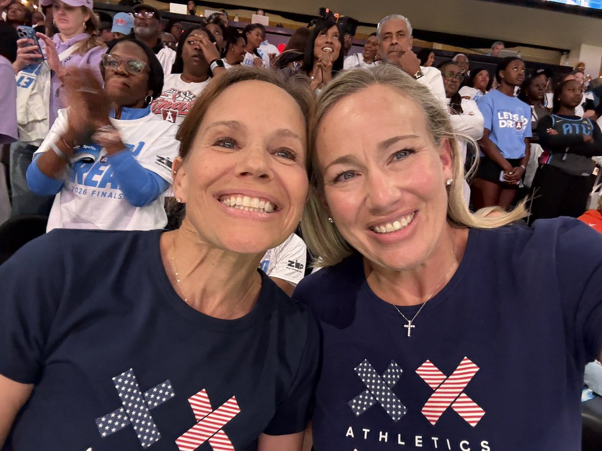 JenniferSey's tweet photo. I want to thank the lovely people in Atlanta. I just went to game 4 of the @WNBA finals and had a great time with @kthomason0702.

Everyone in our area was friendly except the two @valkyries fans behind us. Of course. They were glaring the whole time but didn’t say anything until it was over. At which point the man said “hey, trans women belong in sports.” 

Sure. In men’s. No issue there.
