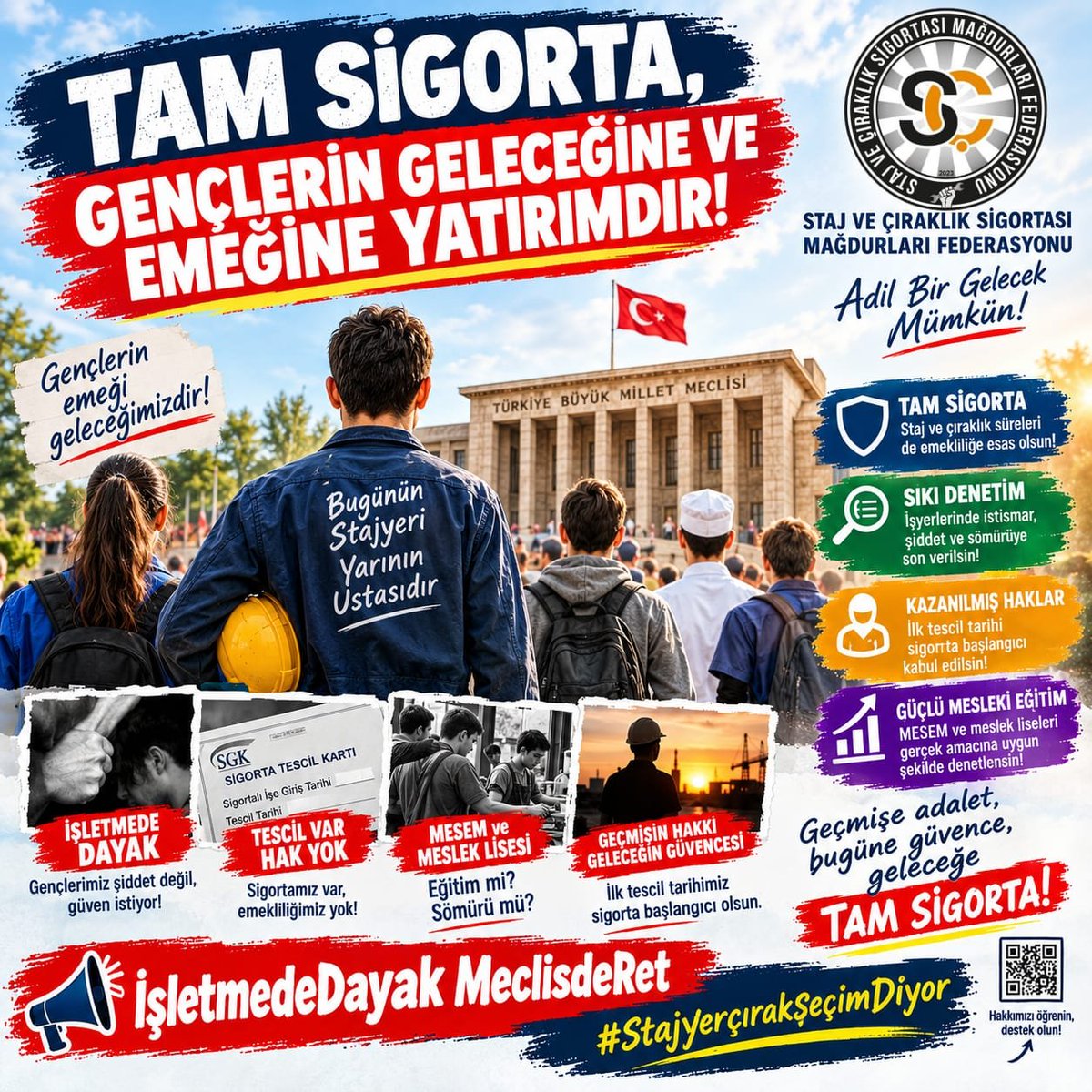 CirakStajFED's tweet photo. TAM SİGORTA, GENÇLERİN GELECEĞİNE VE EMEĞİNE YATIRIMDIR!

@Akparti
@RTEdijital
@iletisim
@resulkurt34
@csgbakanligi
@tcmeb
@Yusuf__Tekin
@isikhanvedat
@AKPartiTBMMGrup
@MhpTbmmGrubu
@iyipartitbmm
@YeniYolTBMM
@rprefahpartisi
@yenipartiyiz
@tipgenelmerkezz
@SaadetPartisi
@devapartisi

Sayın Resul Kurt’un Star Gazetesi’nde yayımlanan “Çalışan sayısına bağlı işveren yükümlülükleri” başlıklı yazısının, stajyerlerin ve çırakların sosyal güvenlik hakları açısından da değerlendirilmesi gerektiğine inanıyoruz.

Tam sigorta, yalnızca bir prim meselesi değil; gençlerin meslek sahibi olmasına, işverenlerin sorumluluk üstlenmesine ve çalışma hayatında hakkaniyetin sağlanmasına yönelik önemli bir adımdır.

İşverenin, yanında yetişen gencin sosyal güvenlik güvencesine de katkı sunması; onu yalnızca iş gücü olarak değil, geleceğin meslek sahibi bireyi olarak görmesini teşvik edecektir. İşverenin taşın altına elini koyduğu, devletin de gençlerin geleceğini güvence altına aldırttığı bir sistem, mesleki eğitimin niteliğini ve isvereninde sorumluluk bilincini güçlendirebilir.

Öte yandan, MESEM ve meslek lisesi öğrencilerinin iş yerlerinde fiilen çalıştıkları hâlde yalnızca öğrencilik statüsü üzerinden değerlendirilmesi ve işletmelere sağlanan teşviklerin fiili çalışma ile eğitim amacı doğrultusunda denetlenmemesi, istismar riskini doğurabilir. Tam sigorta ve etkin denetim, gençlerin emeğinin korunmasına ve kamu teşviklerinin gerçek amacına uygun kullanılmasına katkı sağlayacaktır.

Bir diğer önemli mesele ise, bizlerin yola çıktığı mesele; yıllardır hak arayışını sürdüren, zamanın stajyer ve çıraklar olarak geçmişteki fiili çalışmalarımızın karşılığını alabilmektir.
İş yerlerinde çalışarak meslek öğrenen, üretime katkı sunan, hizmet veren ve ilk sigorta tescil kayıtları bulunan bu insanların, ilk tescil tarihlerinin sigorta başlangıcı olarak kabul edilmesi yönündeki haklı talepleri de çözüme kavuşturulmalıdır.

Bizim talebimiz yalnızca geçmişin mağduriyetini gidermek değil; dünün çalışanlarının hakkını teslim etmek, bugünün gençlerini korumak ve gelecek nesillere adil bir çalışma hayatı bırakmaktır.

Çünkü gençlerin emeğini korumak, mesleki eğitimi güçlendirmek ve sosyal güvenlik hakkını güvence altına almak birbirinden ayrı düşünülemez.

Geçmişe adalet, bugüne güvence, geleceğe tam sigorta!

İşletmedeDayak MeclisdeRet
#StajyerçırakSeçimDiyor