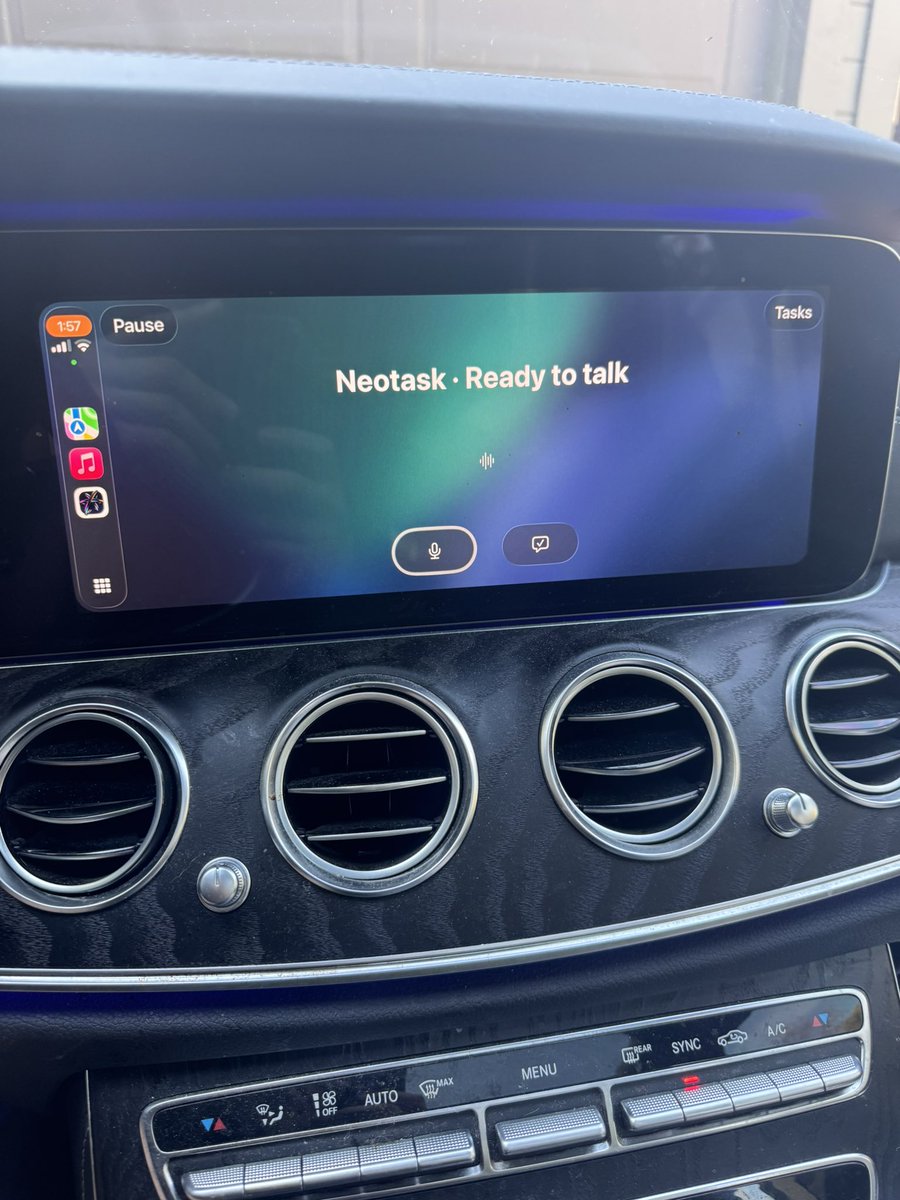 Neotask_ai's tweet photo. Neotask Agents are coming to your car 🚗

Apple CarPlay and Android Auto support for controlling teams of agents and devices, all with your voice.

Delegate work, approve actions, and get updates on what your agents are doing.

Coming early November. https://t.co/CUia7X6lQ2