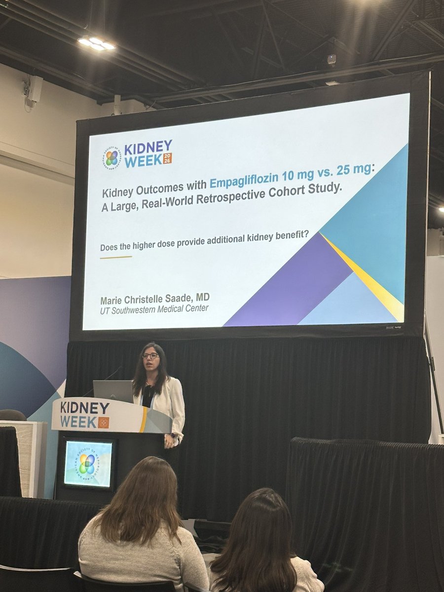 UTSWNephrology's tweet photo. 🌟 Our fellow Dr. Christelle Saade taking the spotlight at #KidneyWk!

Selected as one of ASN’s Top Trainee Posters, she presented her research on kidney outcomes with empagliflozin 10 vs. 25 mg. https://t.co/V9DzqLxbyI