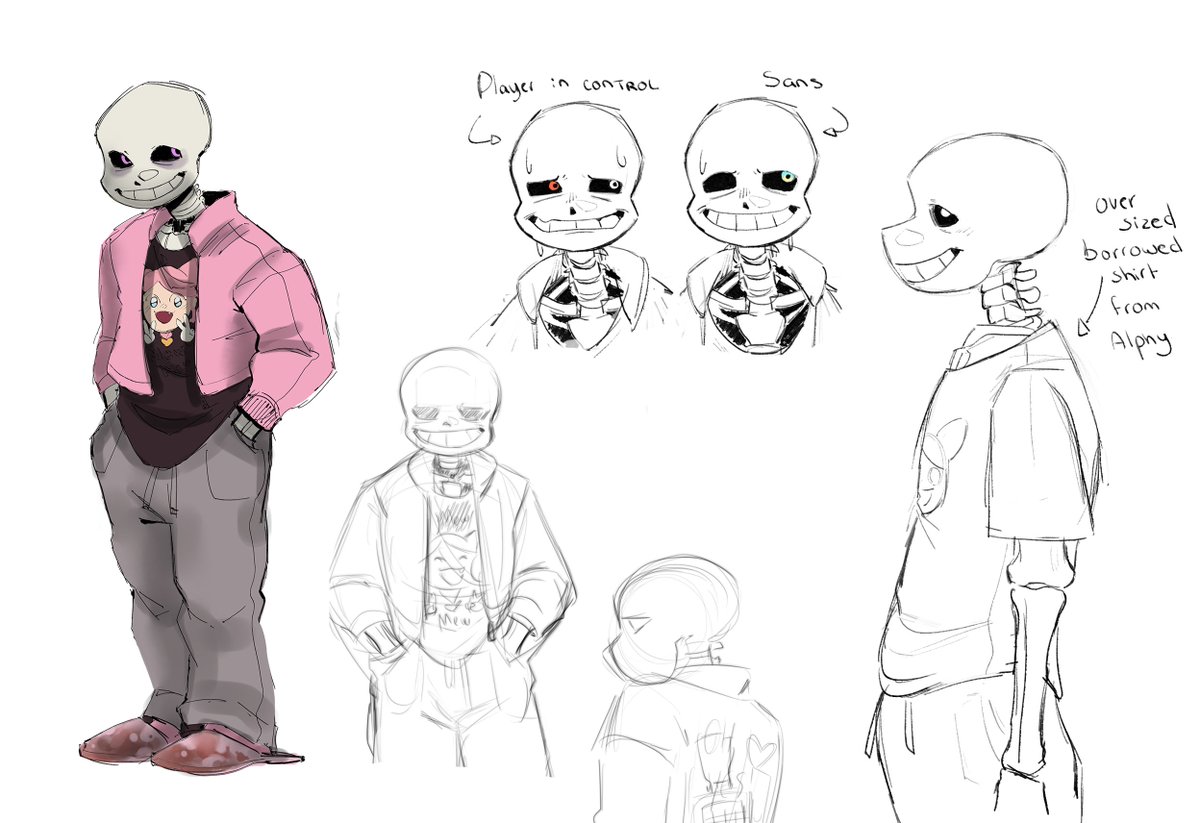 WeirdWindow's tweet photo. Just wanted to show some old doodles i made for an au that i'm too scared to work on lol
"It's basically Sans if he accidentally absorbs a human soul, but now he shares a split personality with the player."
I had so many ideas planned and even made some pages for a comic 😅 https://t.co/wCEWwQB1yF