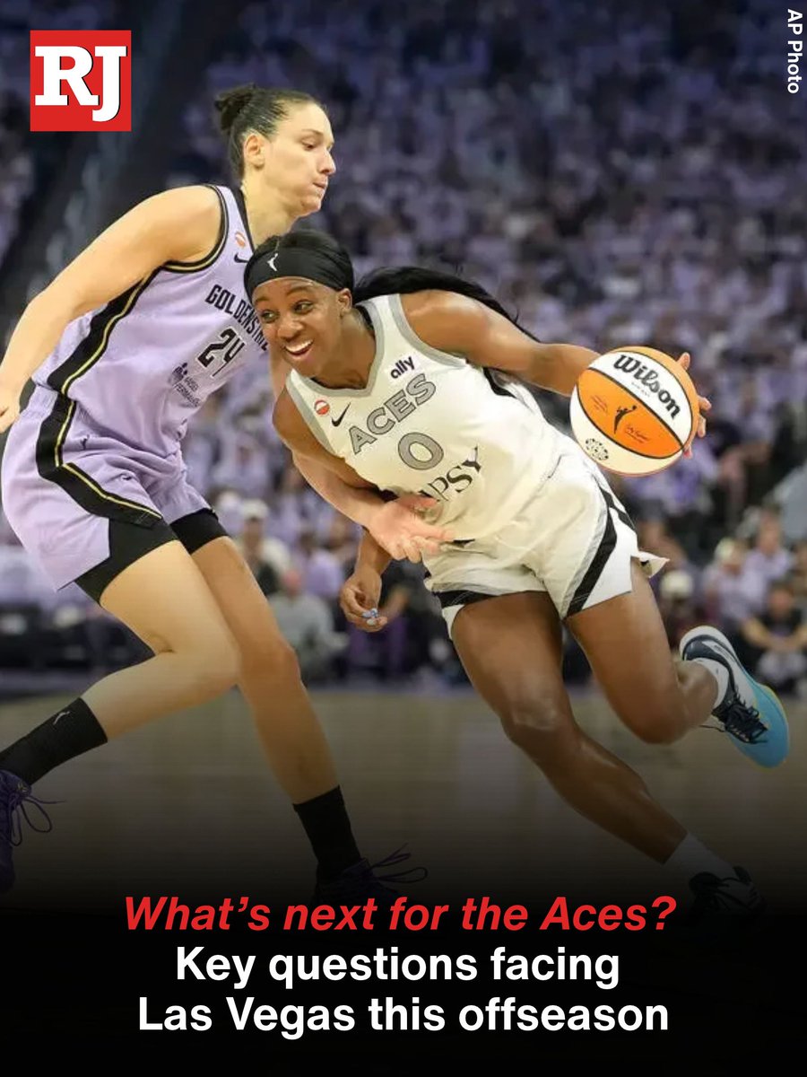 reviewjournal's tweet photo. The @LVAces have some important decisions to make this offseason after their run at a fourth WNBA championship in five years ended in a semifinal sweep at the hands of Gabby Williams and the Golden State Valkyries.

READ MORE: https://t.co/SPk2DnKQ8R https://t.co/I7O6tgNYjU